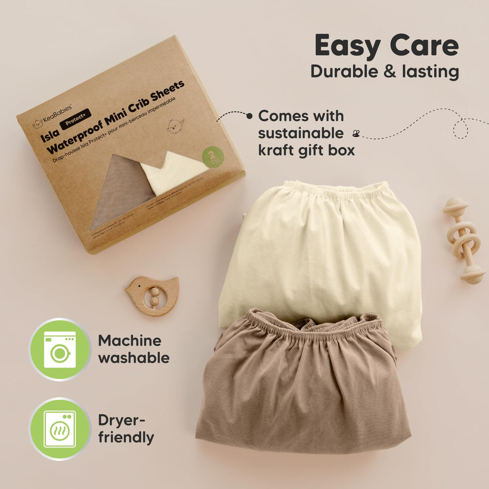 KeaBabies Durable machine-washable mini sheet latte for easy cleanup