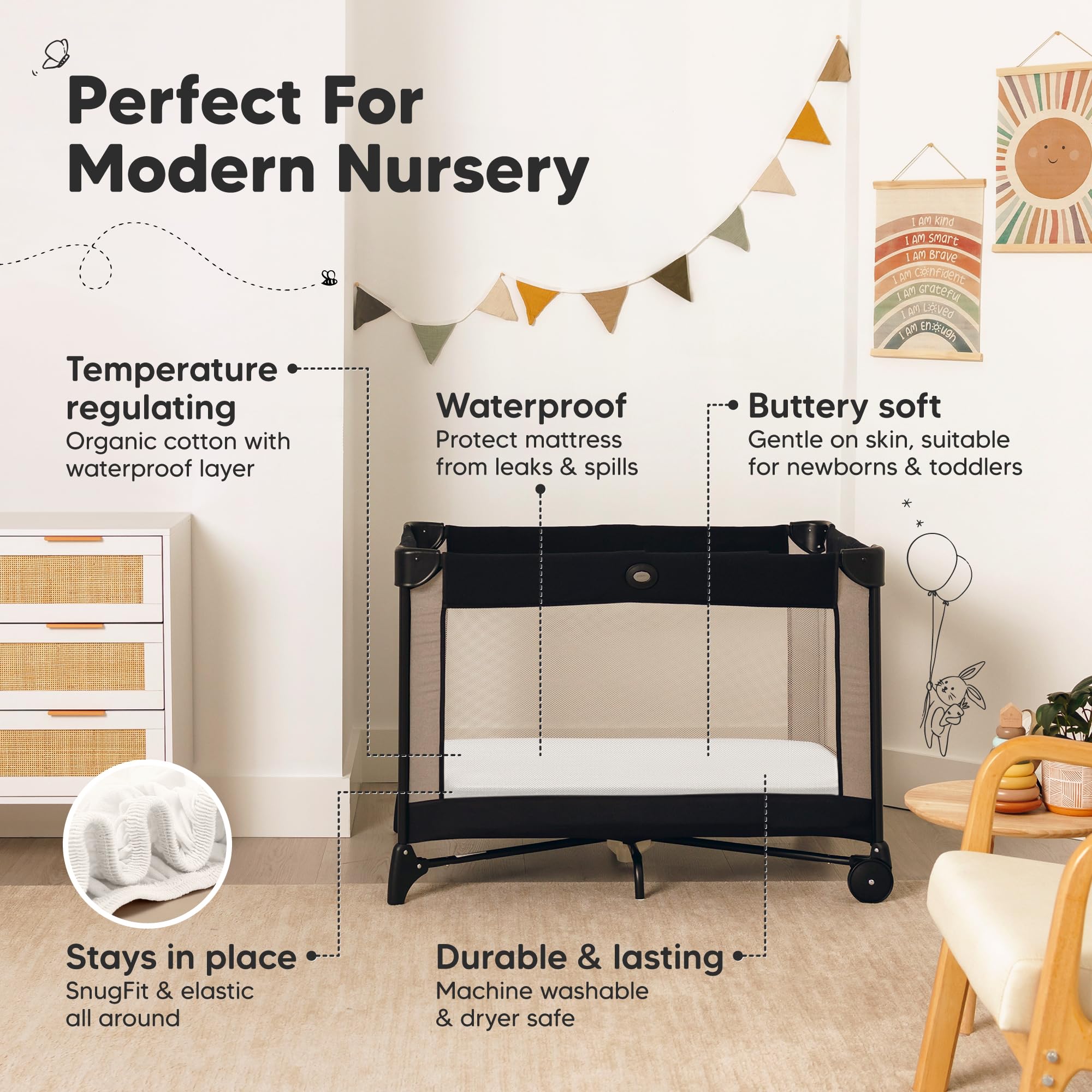 KeaBabies durable, machine-washable sheets withstand daily use and frequent laundering.