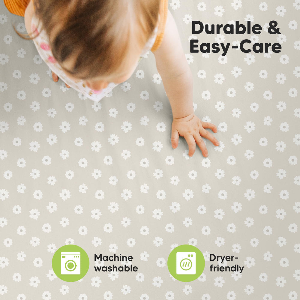 KeaBabies Durable-washable mini crib sheets Meadow, machine washable for quick care.