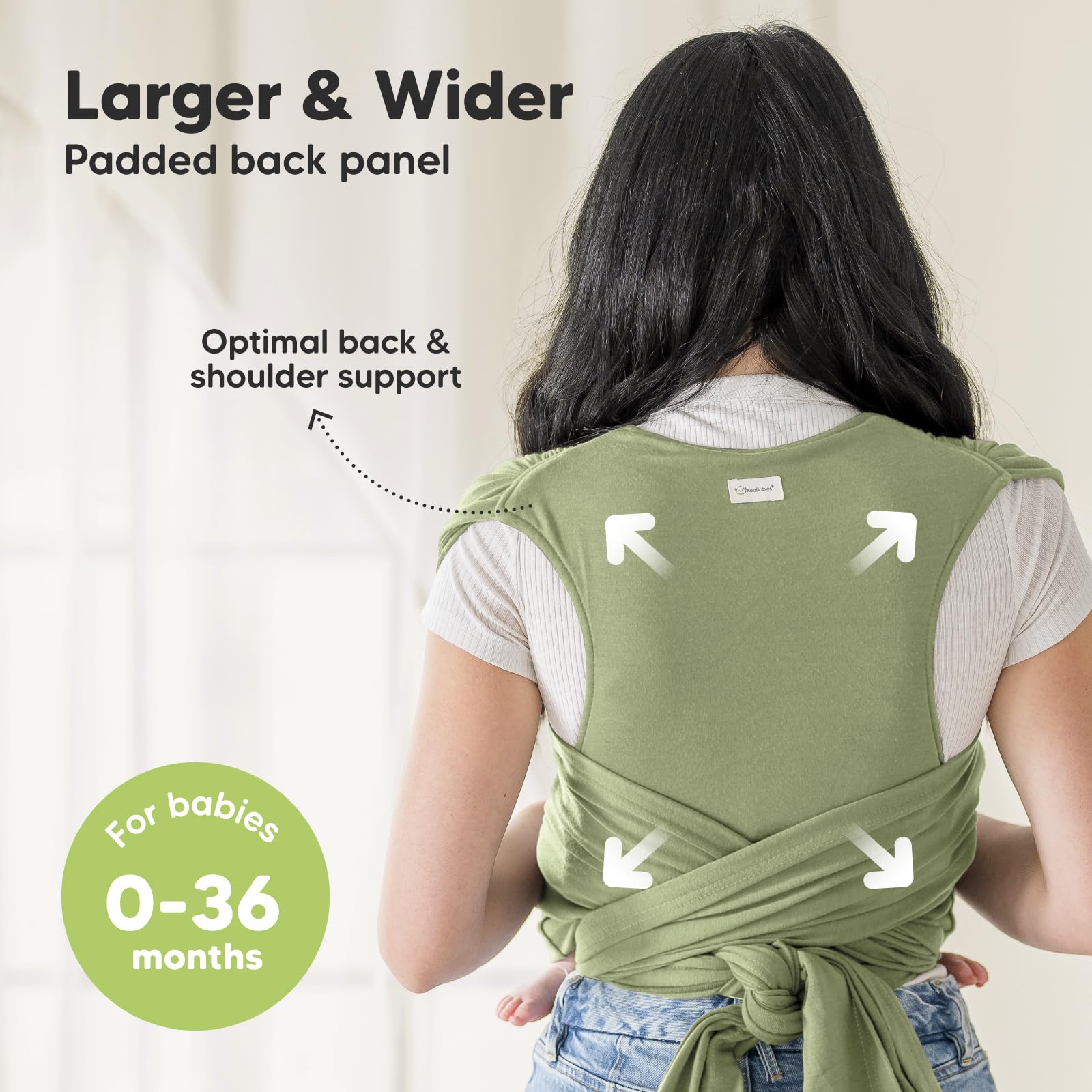 KeaBabies dusty olive wrap adjustable rings demonstrate easy-on, easy-off design for families