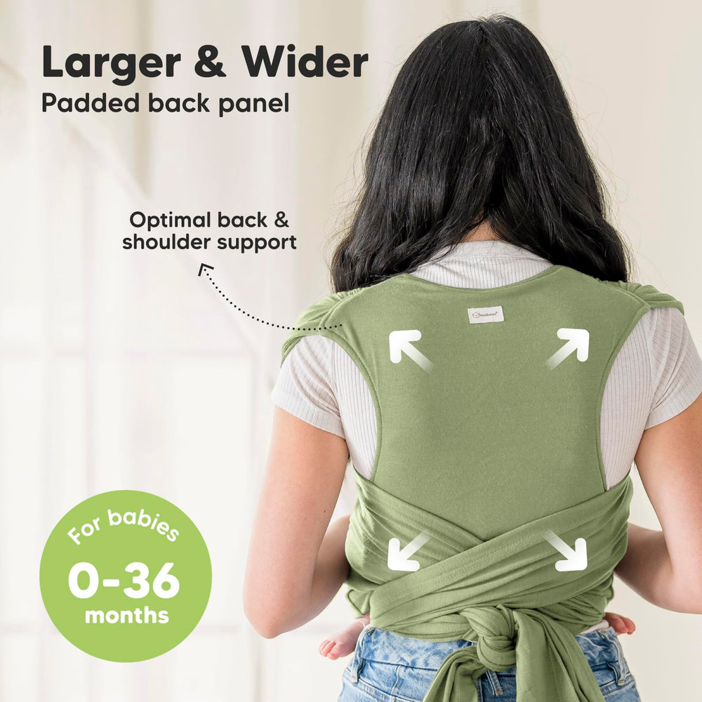 KeaBabies dusty olive wrap adjustable rings demonstrate easy-on, easy-off design for families
