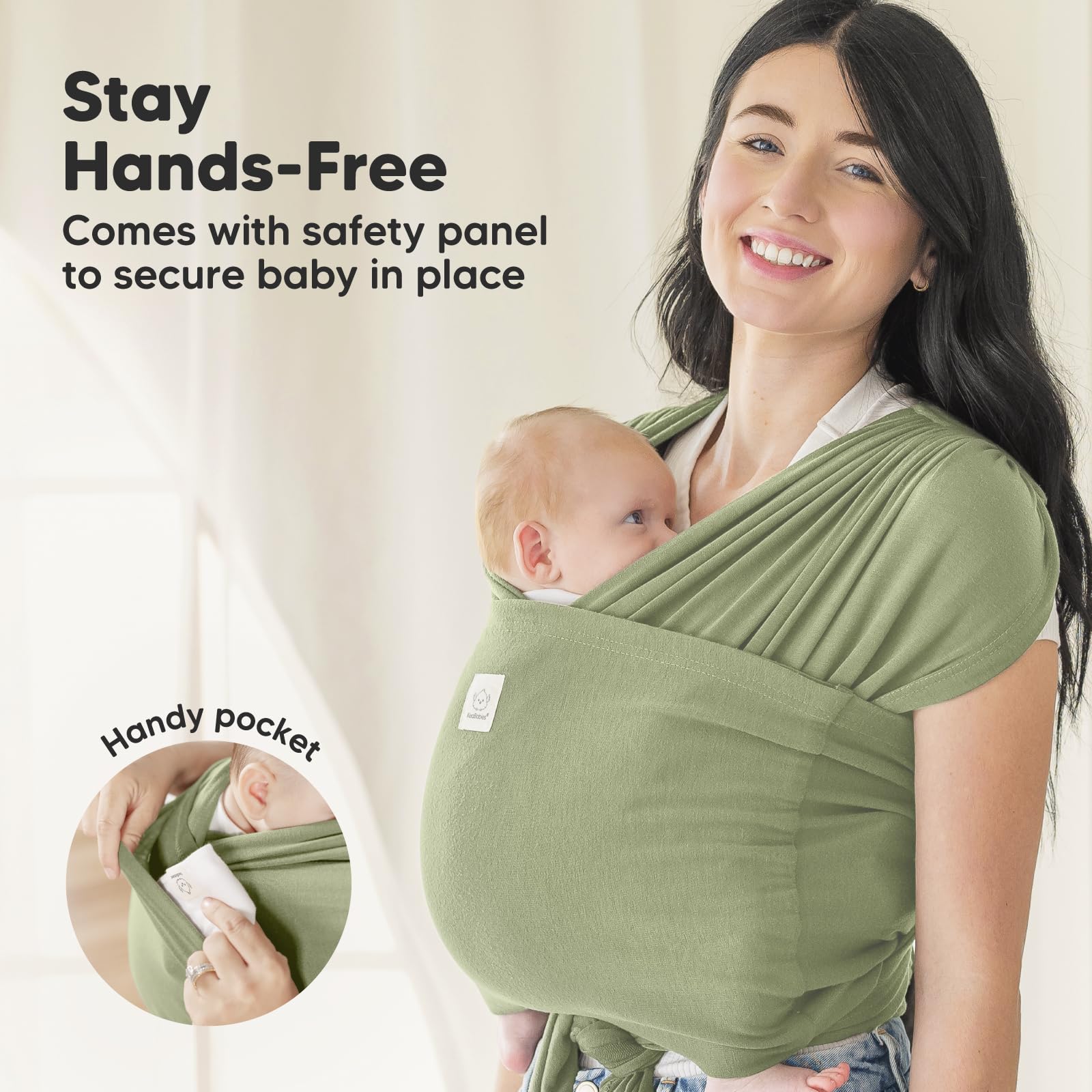 KeaBabies dusty olive wrap designed to fit all body shapes for inclusive use