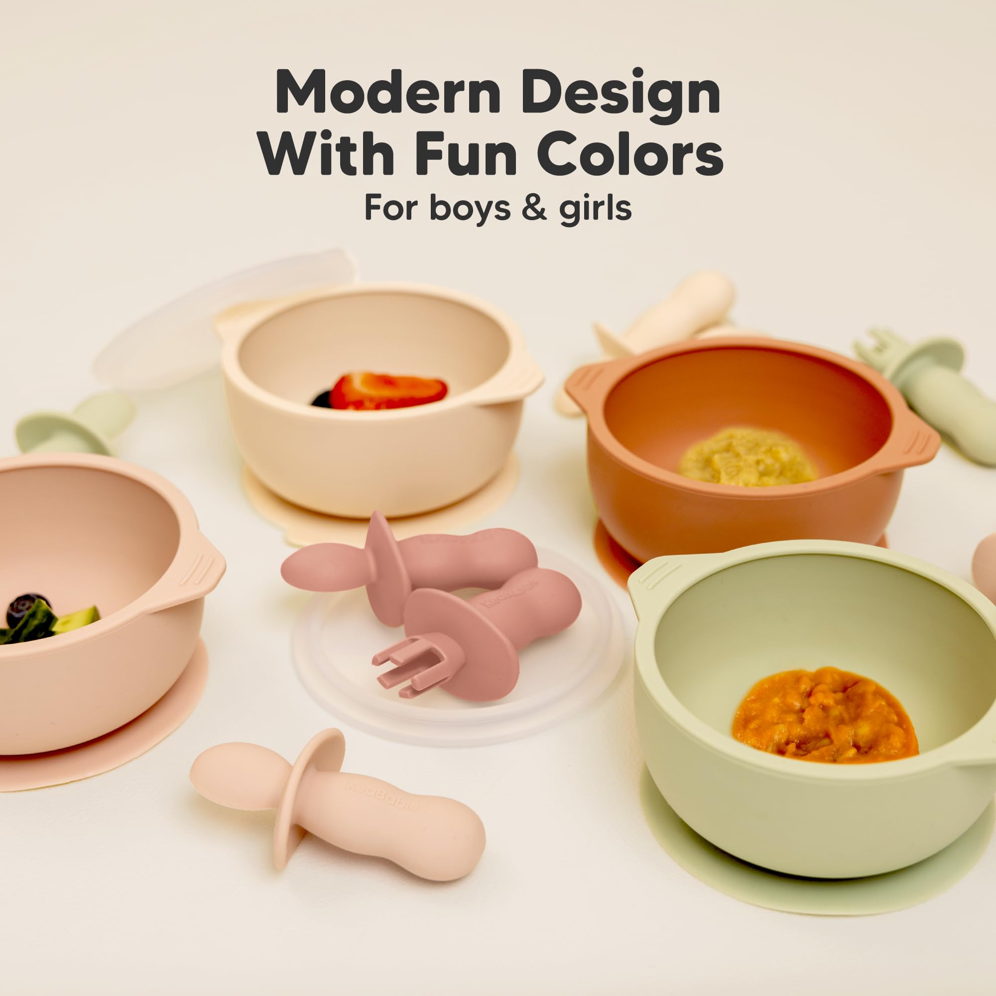KeaBabies roseate set reduces meal prep time with easy-clean silicone.