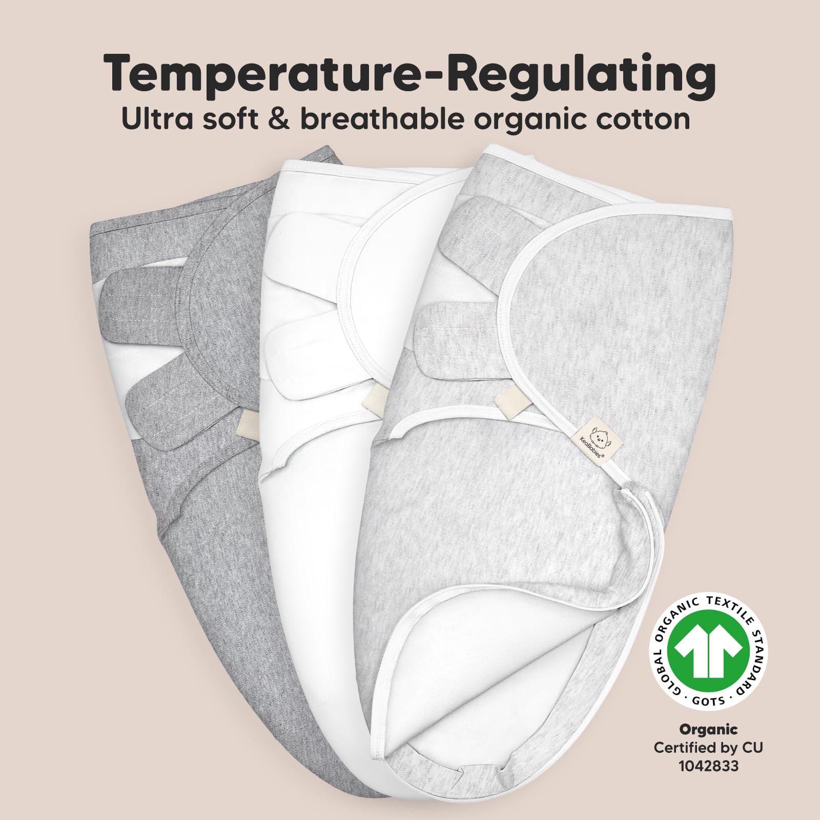 KeaBabies fully-lined zipper demonstrates quick diaper change without unwrapping