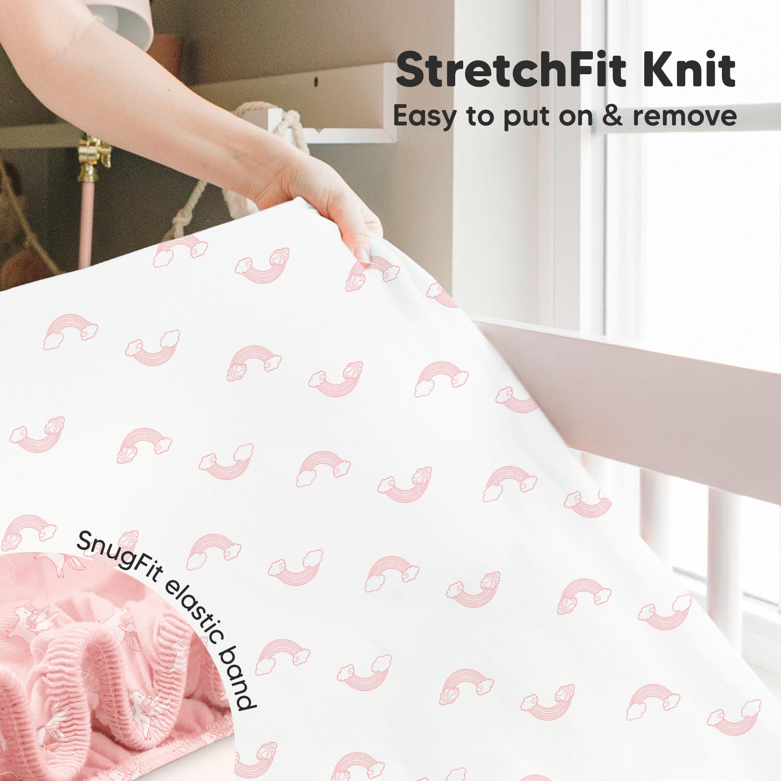KeaBabies hidden elastic band detail for secure mattress stay