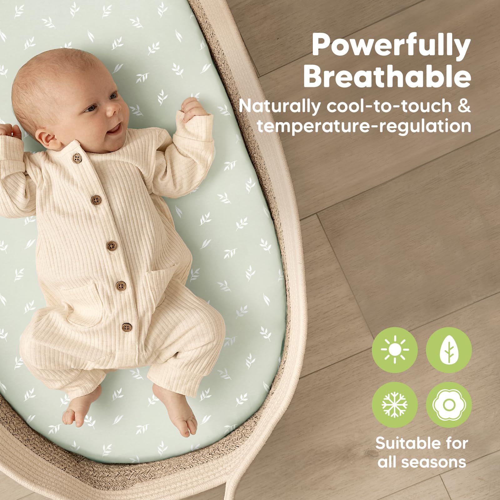 KeaBabies bassinet sheet with hidden elastic for secure fit