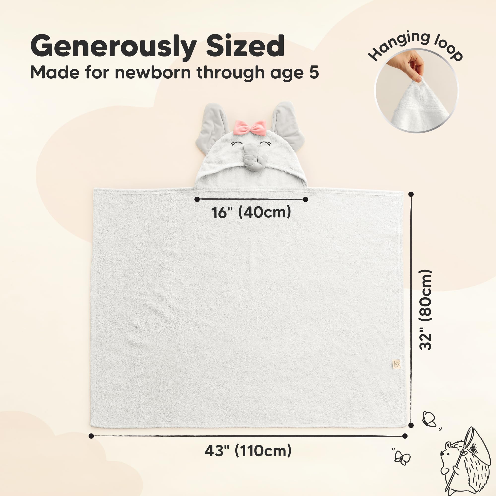 KeaBabies Ella absorbent towel close-up shows plush organic cotton for quick drying.