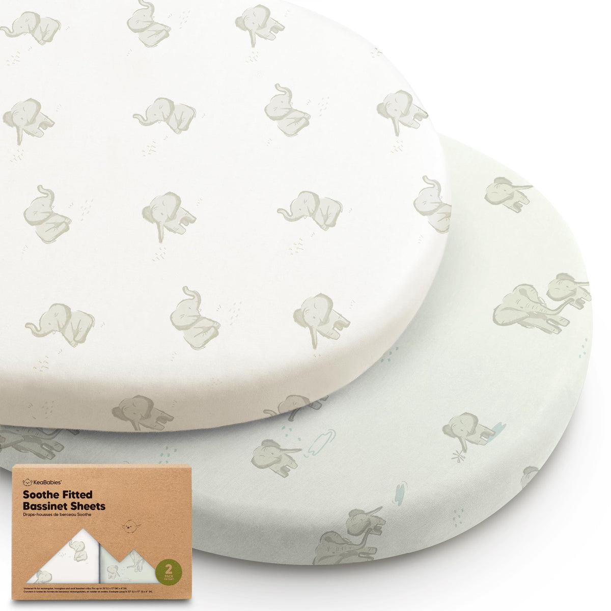 KeaBabies Elly 2-pack bassinet sheets folded, showcasing soft, breathable 100% cotton comfort.
