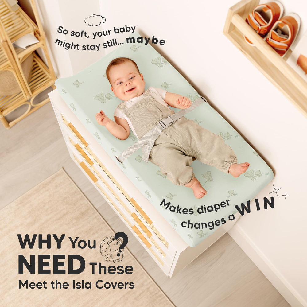 KeaBabies Elly changing pad cover with SnugFit bands secures during wiggles