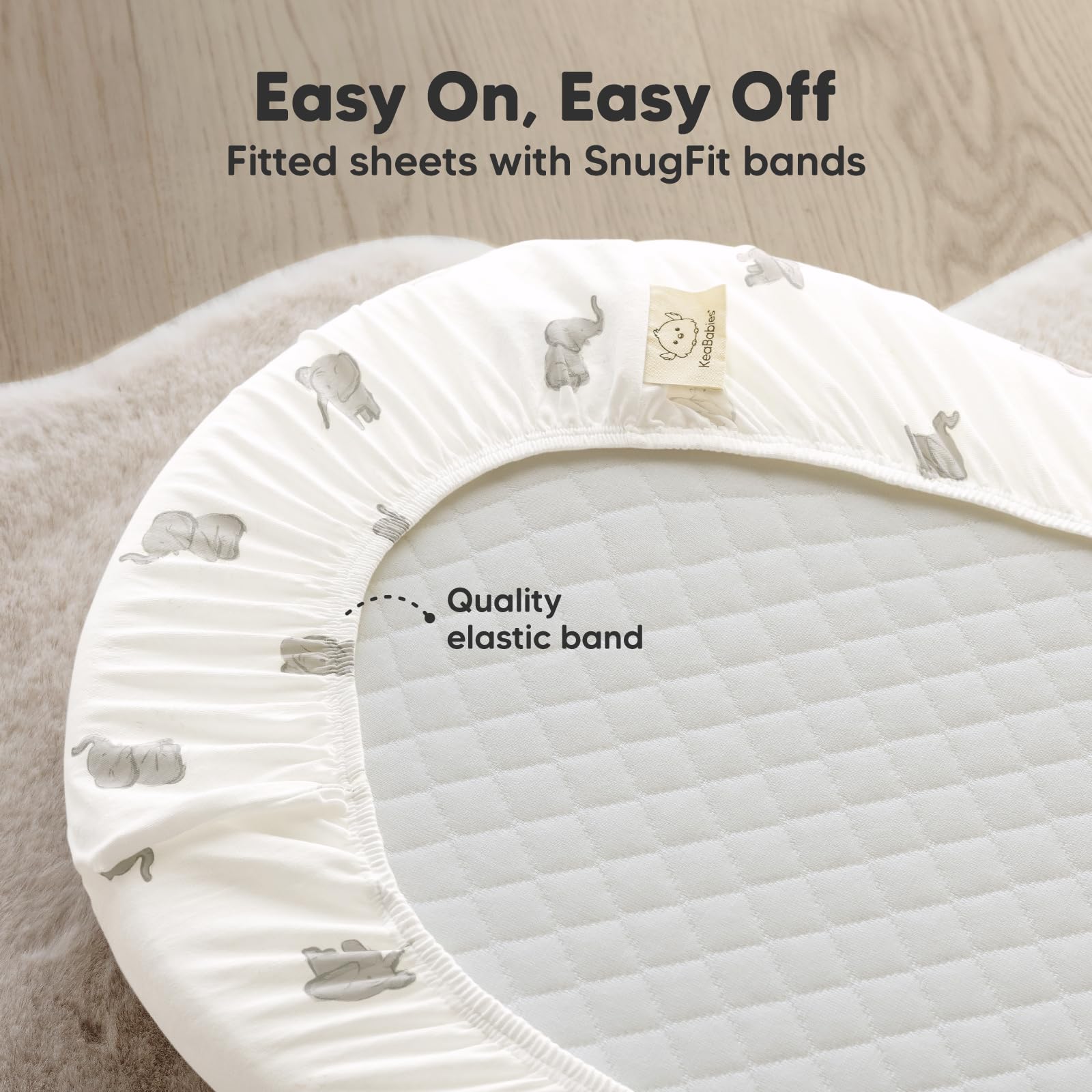 KeaBabies Elly hidden elastic band edge keeps sheet securely in place.