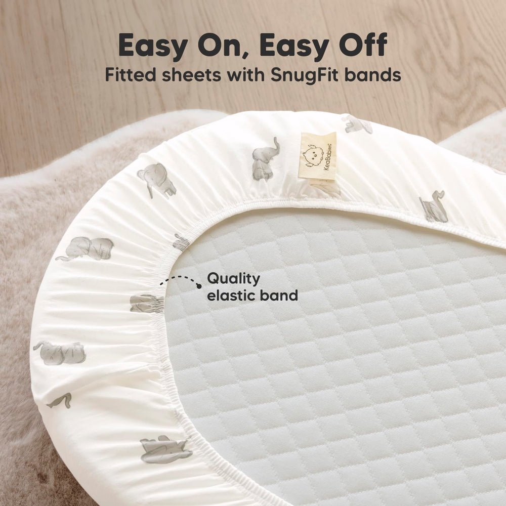 KeaBabies Elly hidden elastic band edge keeps sheet securely in place.