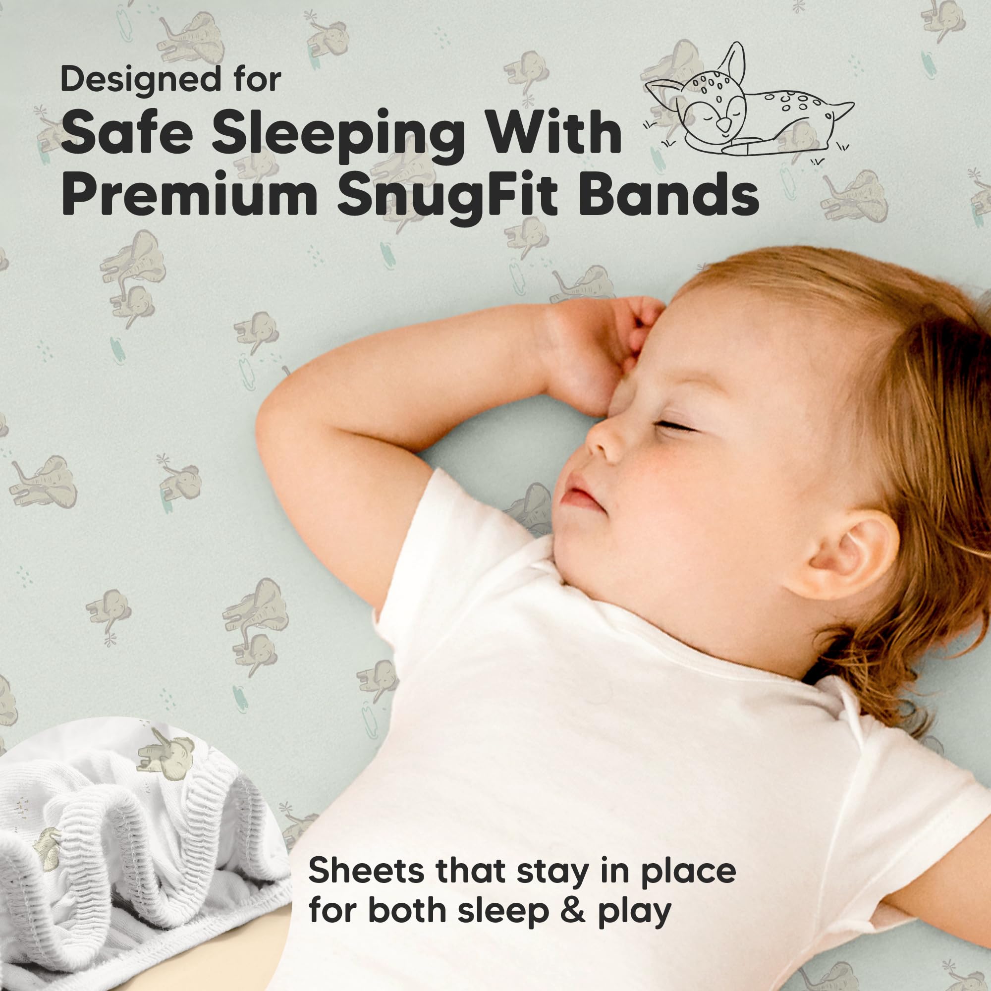 KeaBabies Elly-snugfit-fabric-technology helps sheets stay put during playtime and sleep.