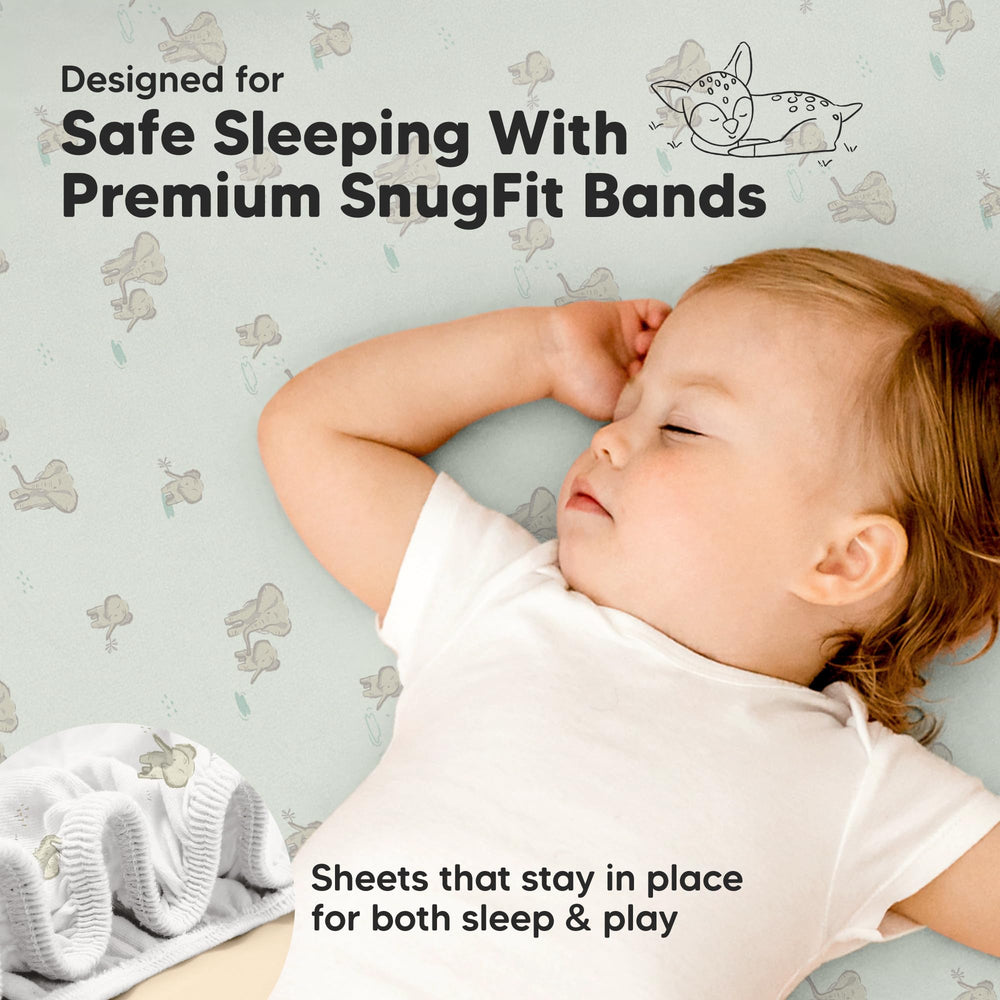 KeaBabies Elly-snugfit-fabric-technology helps sheets stay put during playtime and sleep.