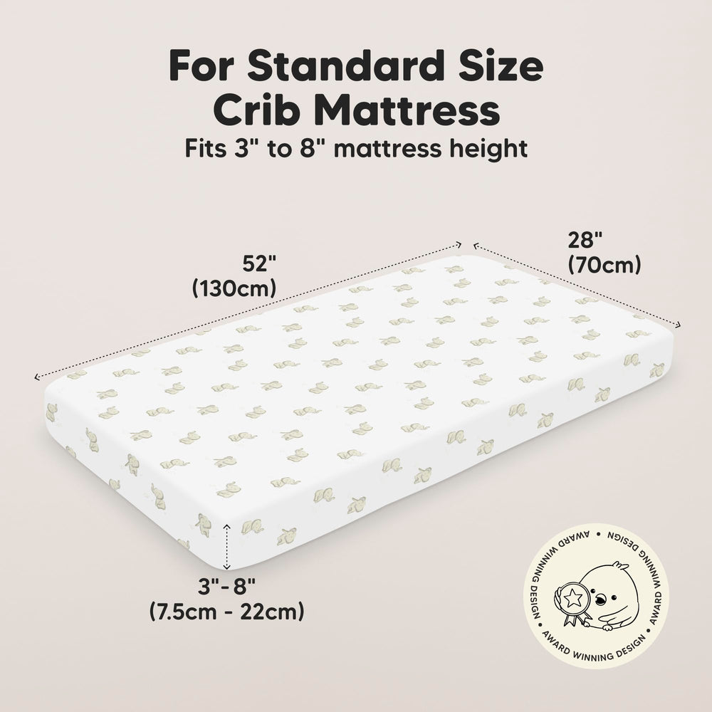 KeaBabies Elly SnugFit Tech close-up ensures easy fitting on crib mattress.