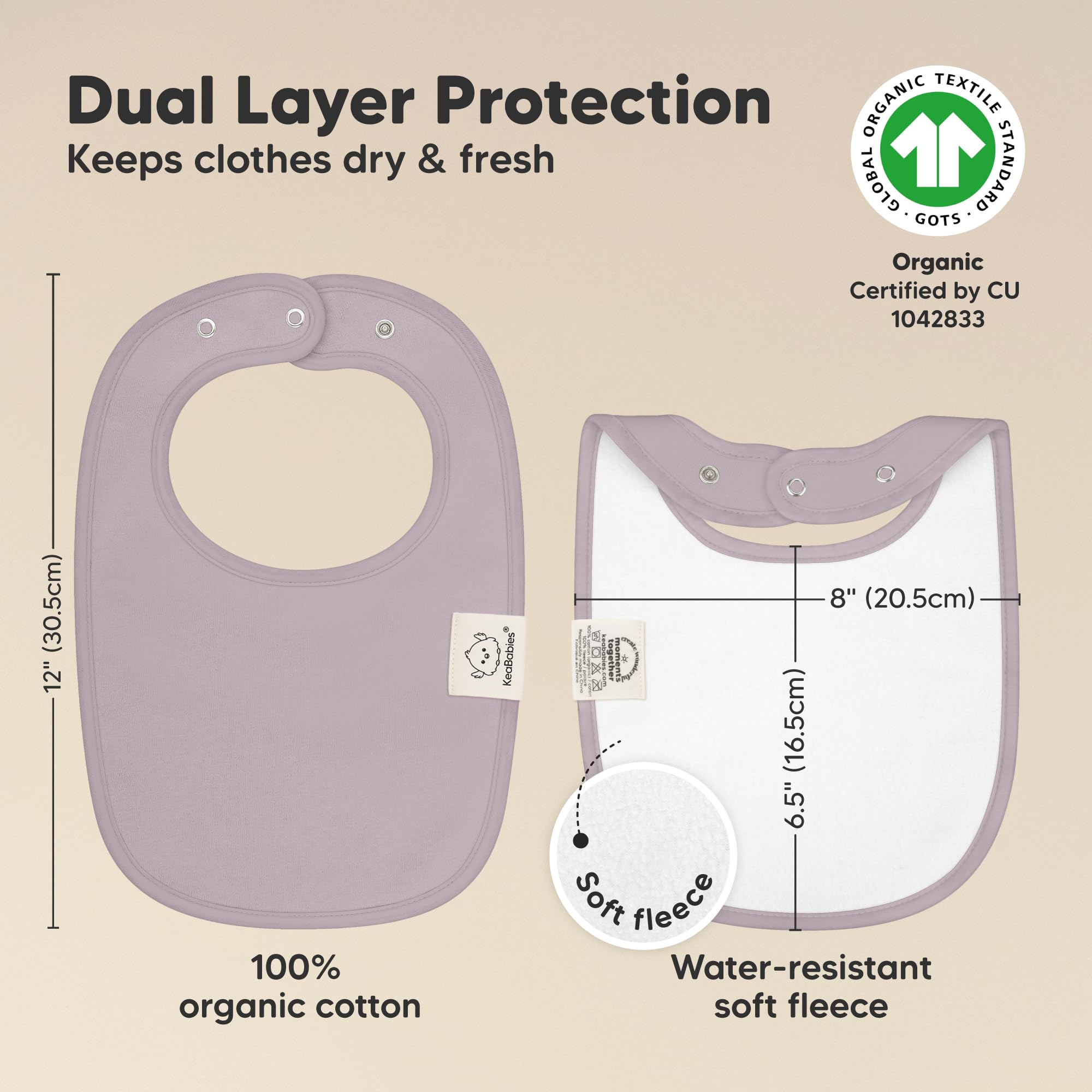 KeaBabies Embrace 8-Pack bibs adjustable-snaps illustrate easy fit for growing babies