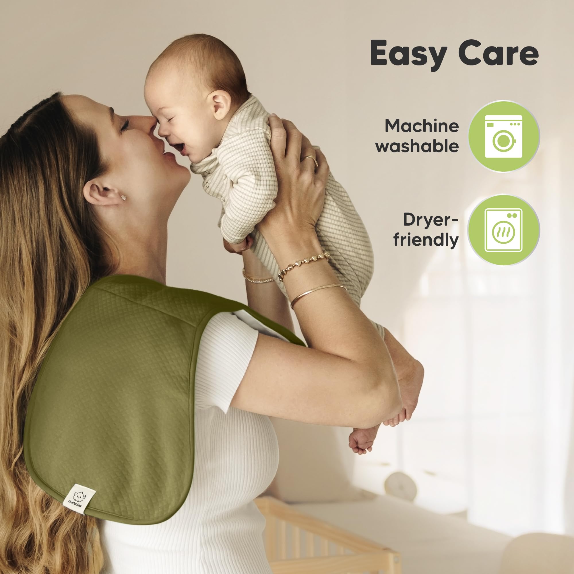 KeaBabies ergonomic figure-8 design helps cloth stay on shoulder during burps