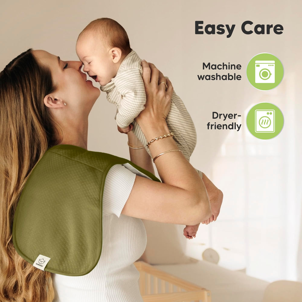 KeaBabies ergonomic figure-8 design helps cloth stay on shoulder during burps