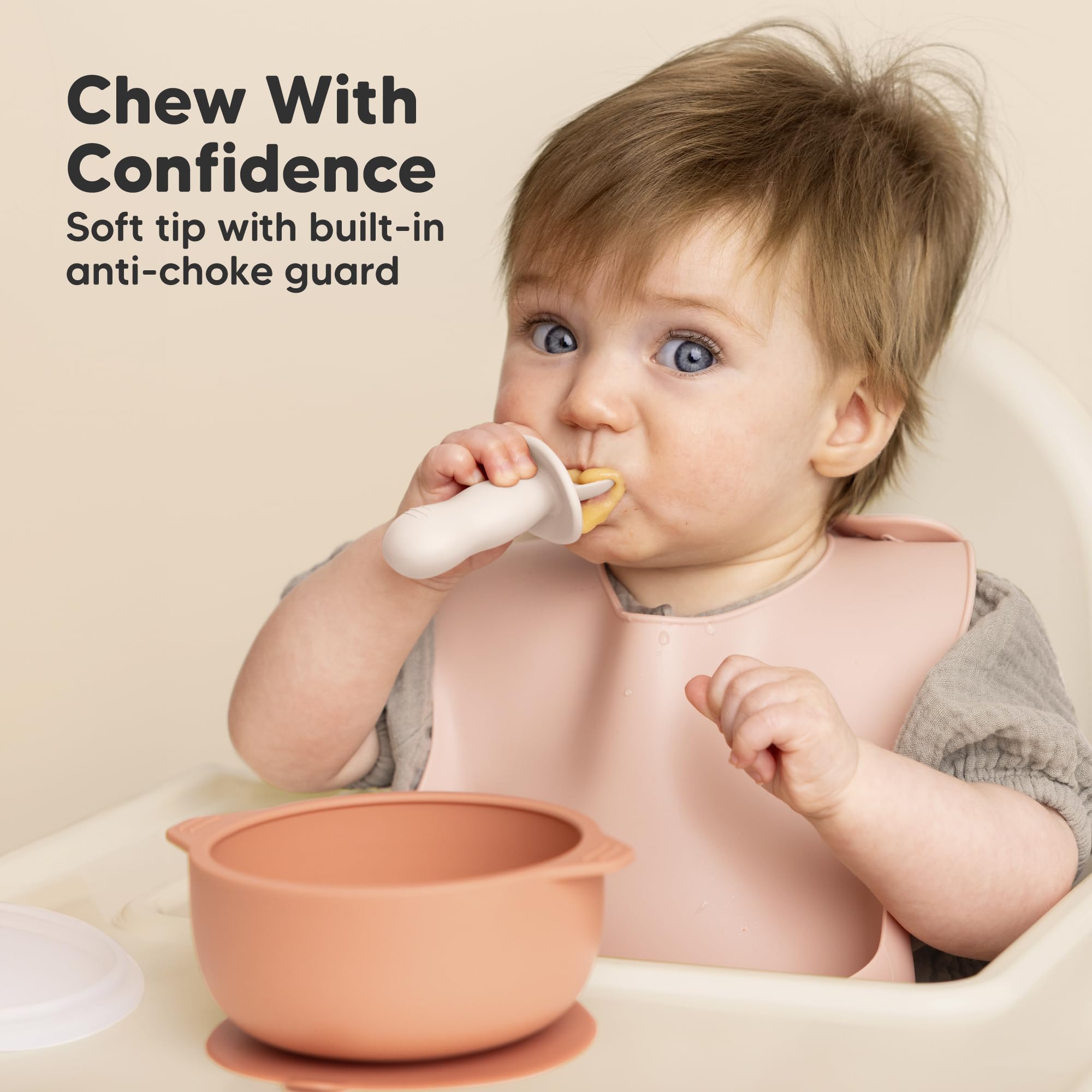KeaBabies ergonomic grip spoon helps tiny hands hold meals confidently.