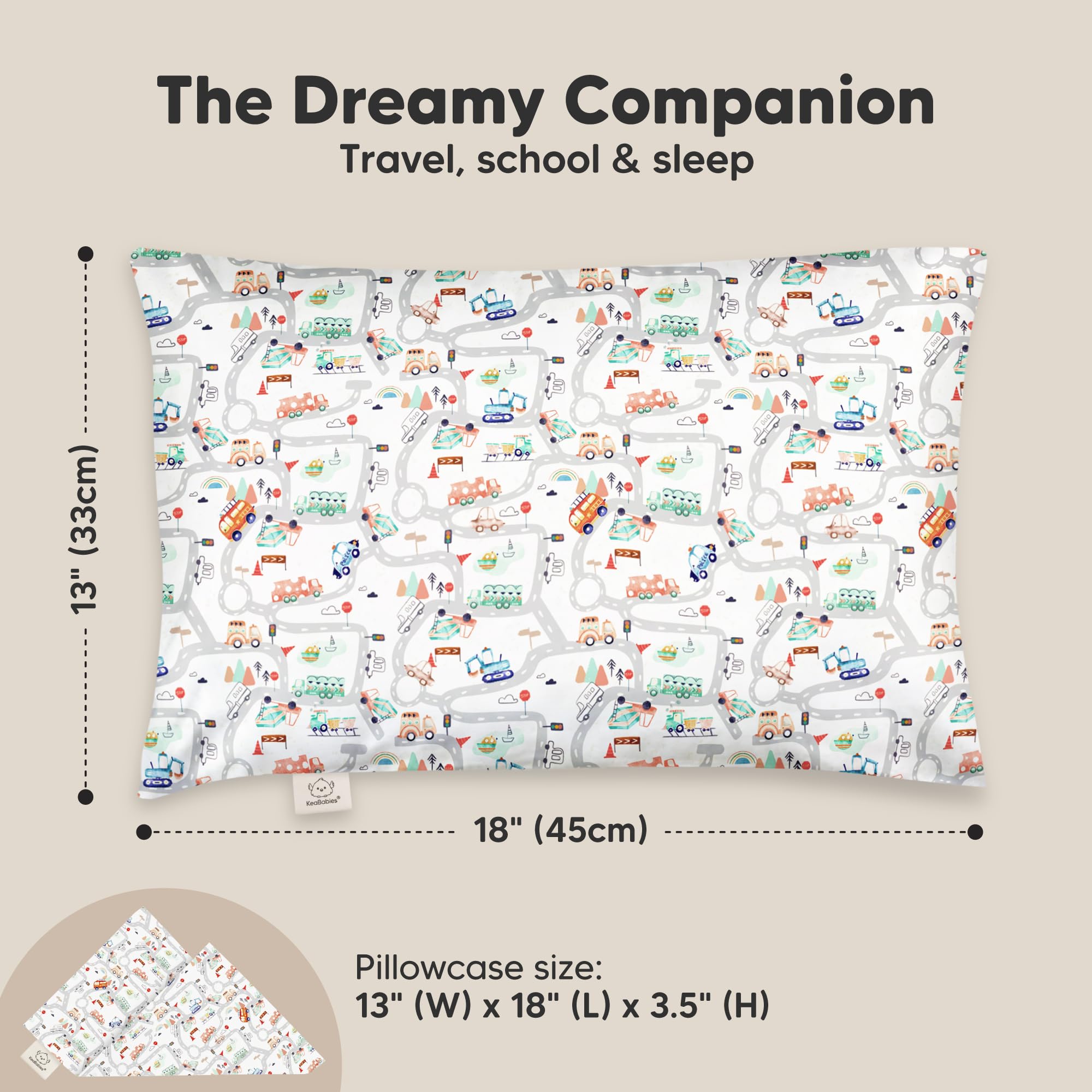 KeaBabies ergonomic toddler pillow provides neck support for comfy sleep