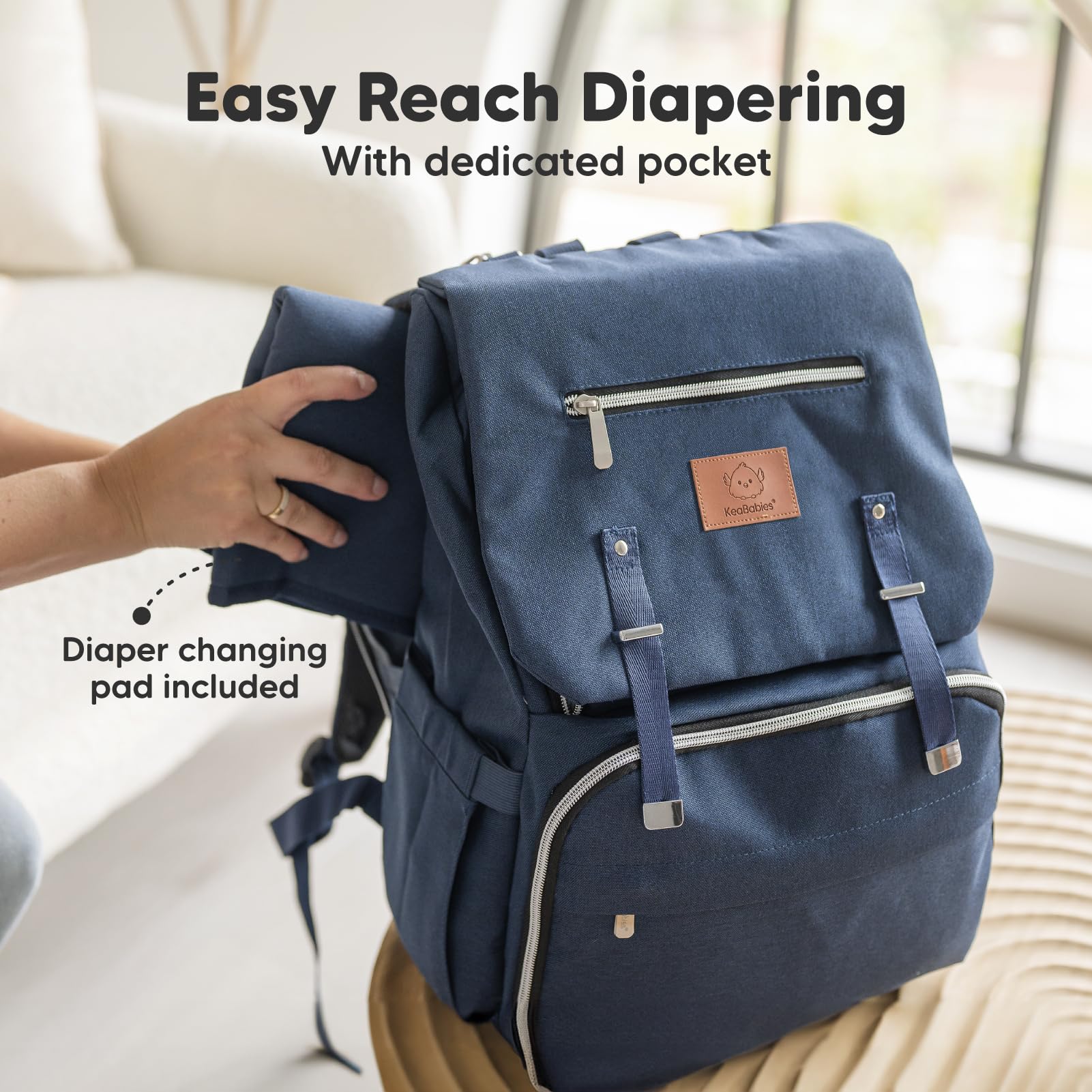 KeaBabies Explorer bag back support emphasizes comfortable all-day wear during outings.