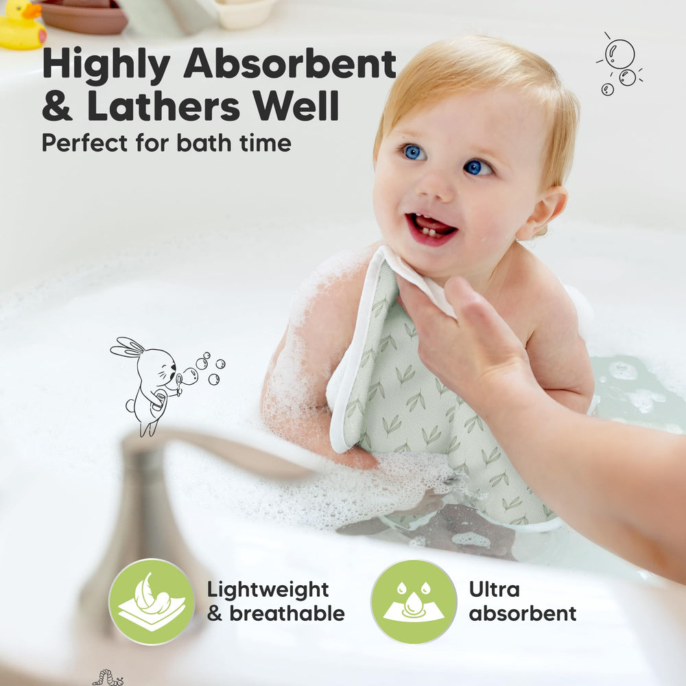 KeaBabies Fleur baby washcloth in use during gentle wipe