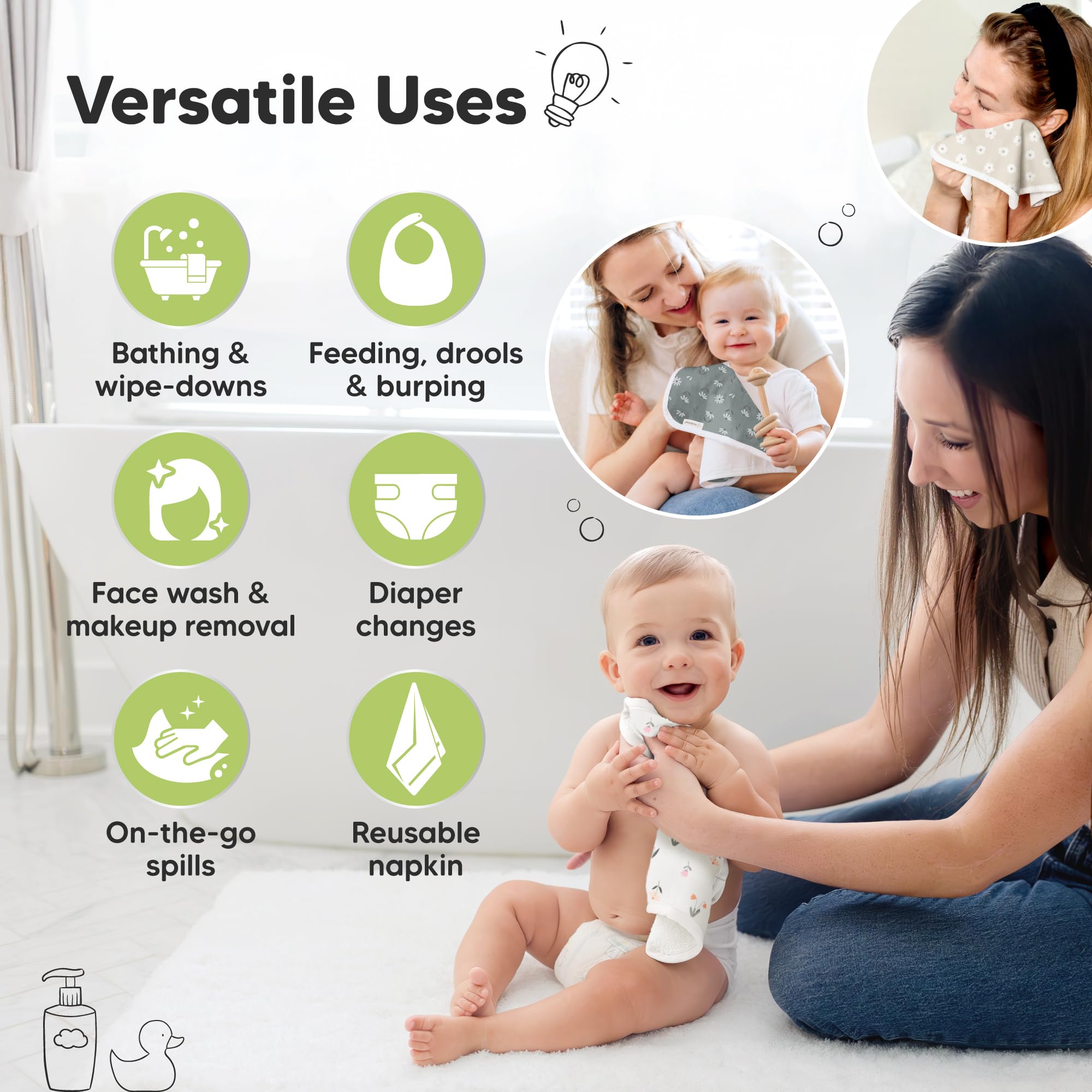 KeaBabies Fleur washcloths are durable and machine washable