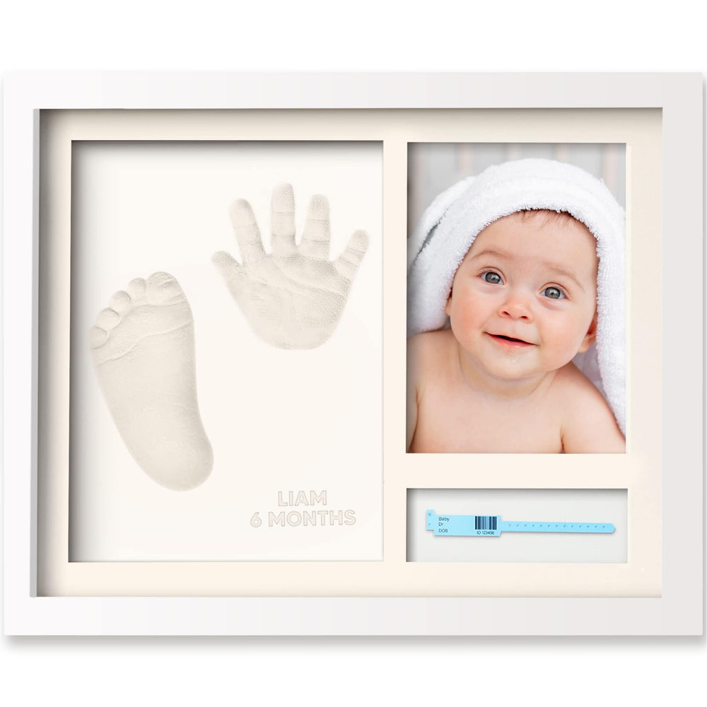 KeaBabies Footprint Kit frame with wood and glass for timeless keepsake display in nursery decor.