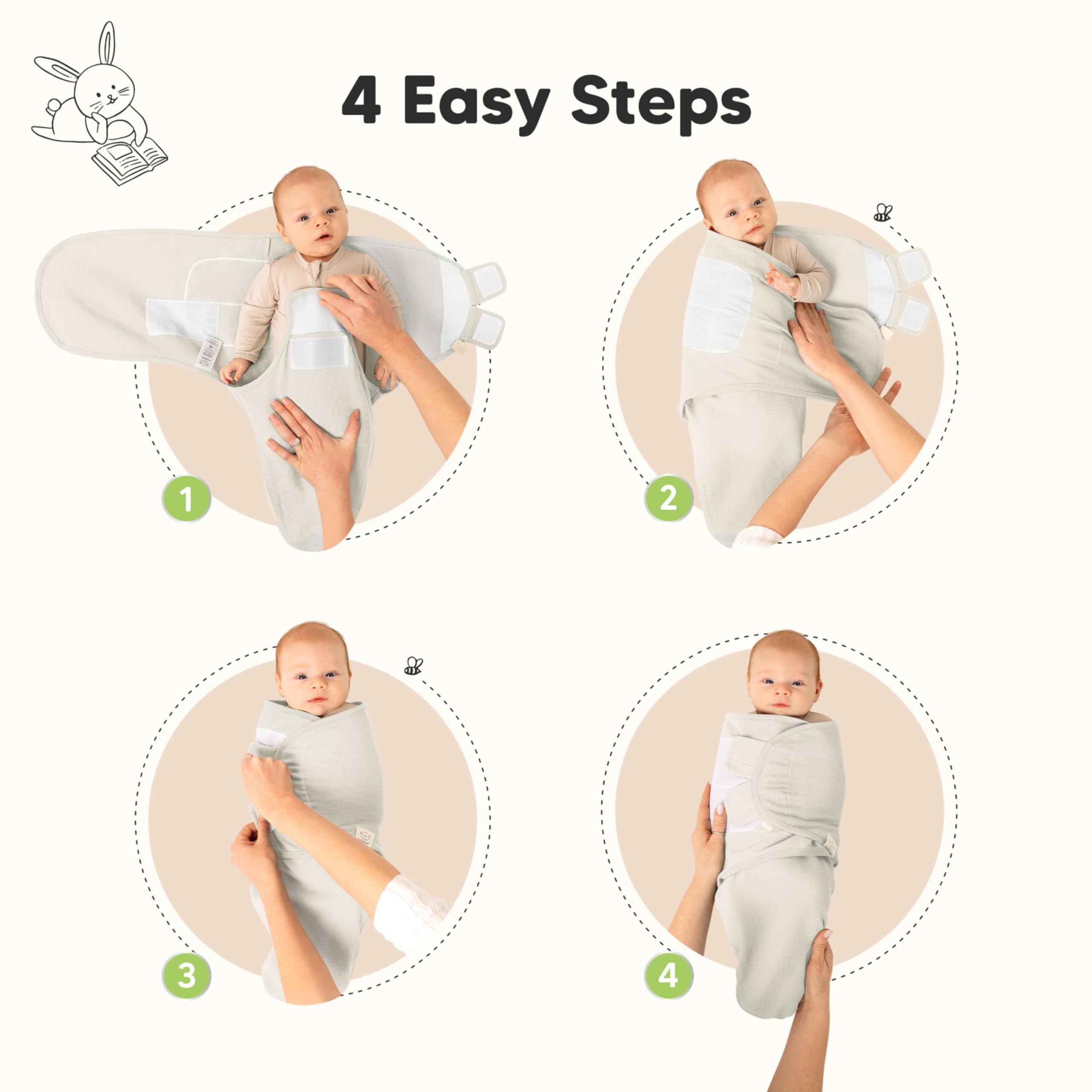 KeaBabies four-step hook-and-loop closure swaddle in Granite offers quick, secure wrapping.