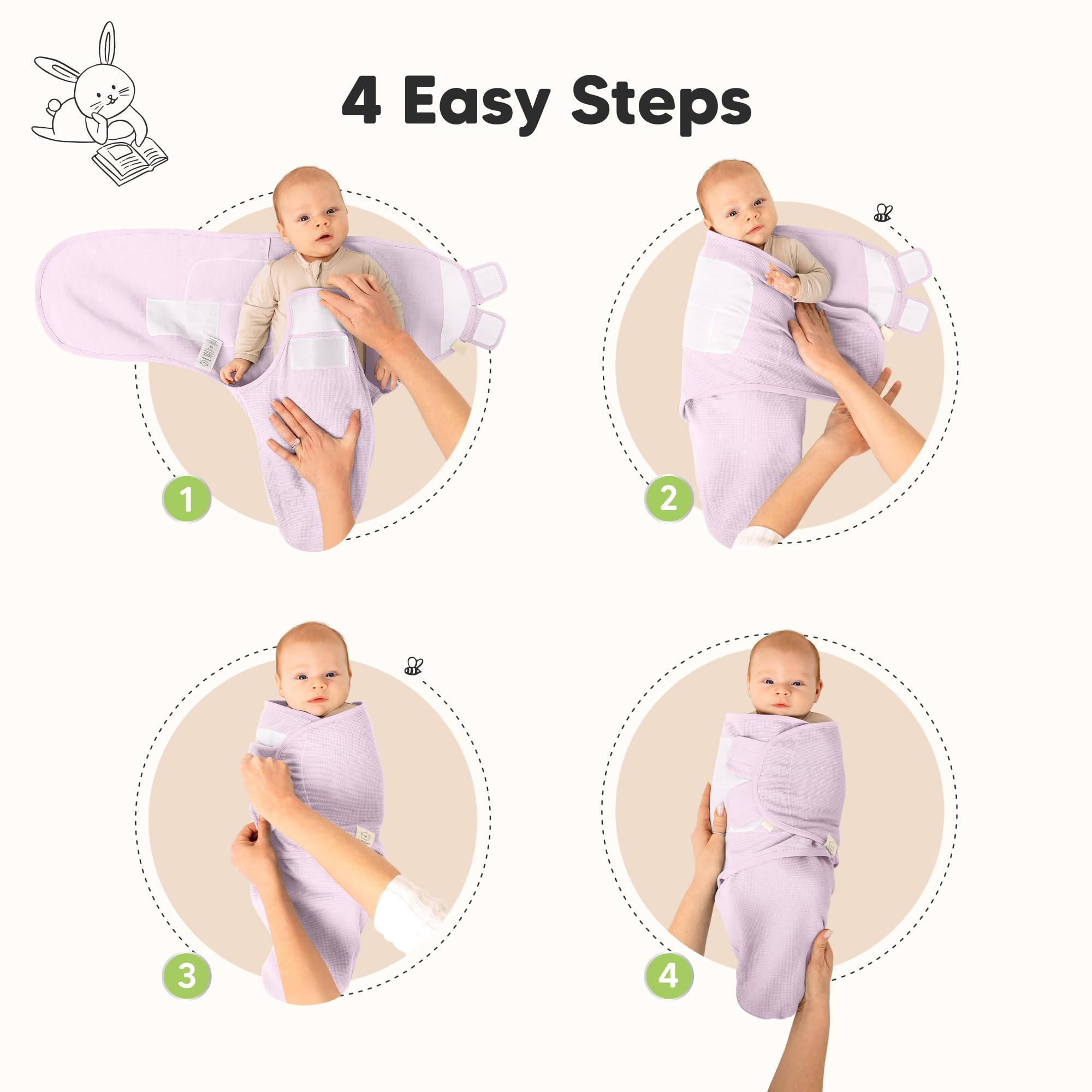KeaBabies four-step hook-loop closure makes swaddling quicker and more secure.