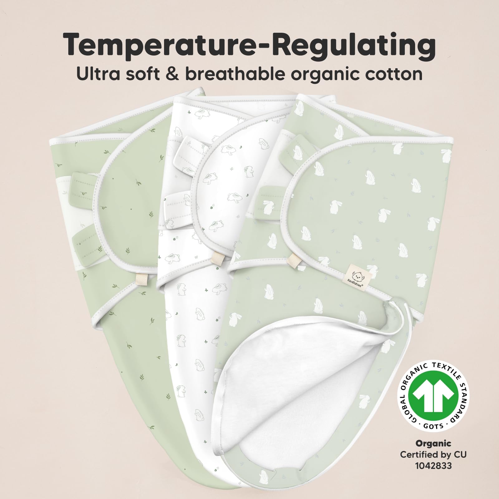 KeaBabies four-step swaddle setup supports quick snug wrapping.