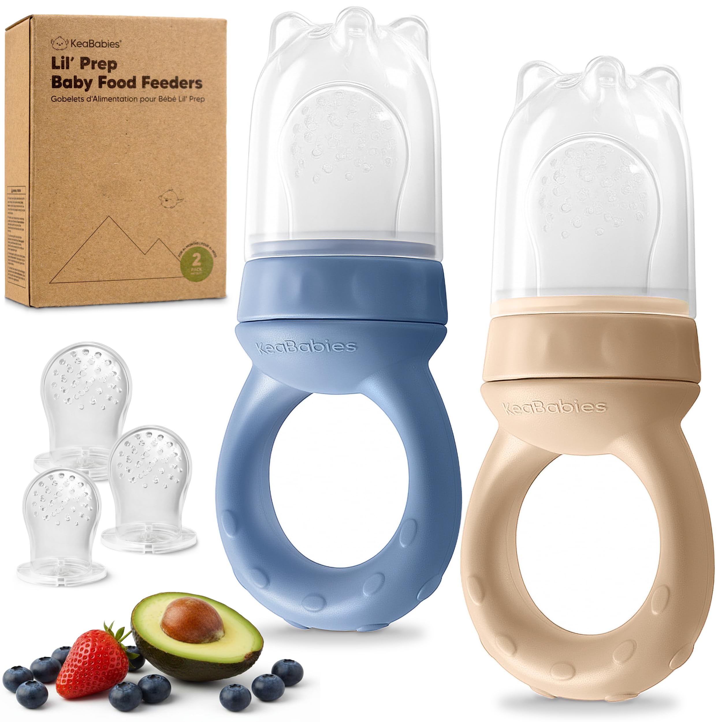 KeaBabies fruit feeder 2pk Maritime front view supports safe self-feeding for babies