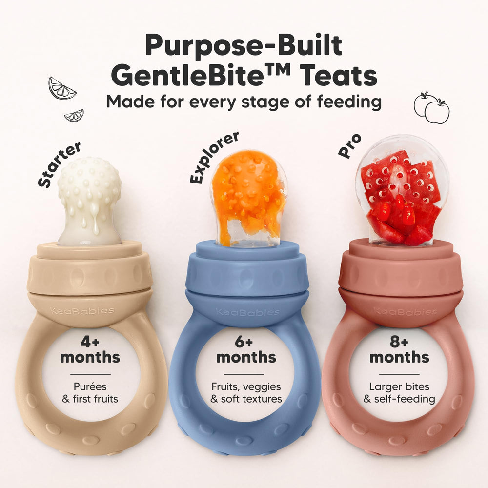 KeaBabies fruit feeder easy clean four parts highlighting dishwasher-safe design