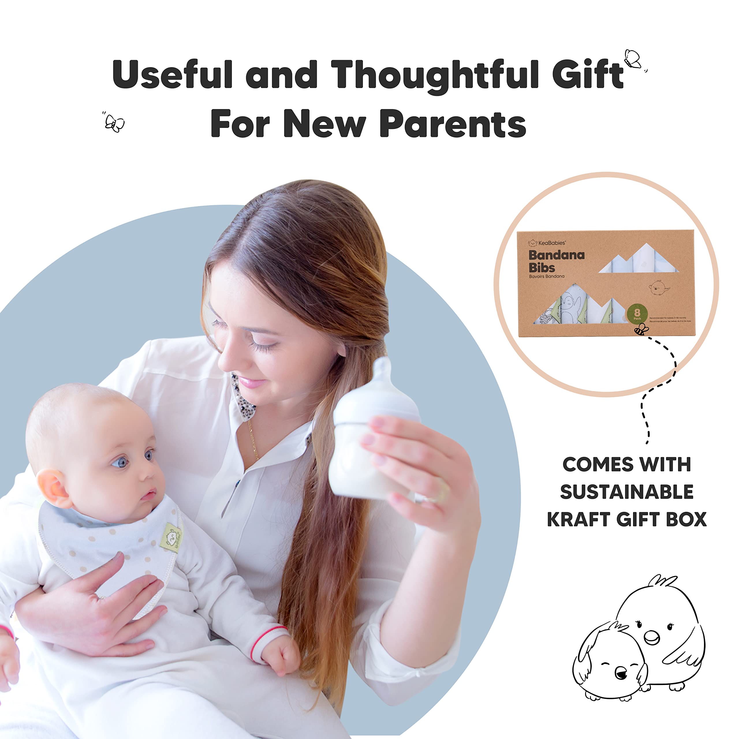 KeaBabies gift-box packaging with constellation bibs for baby shower gift