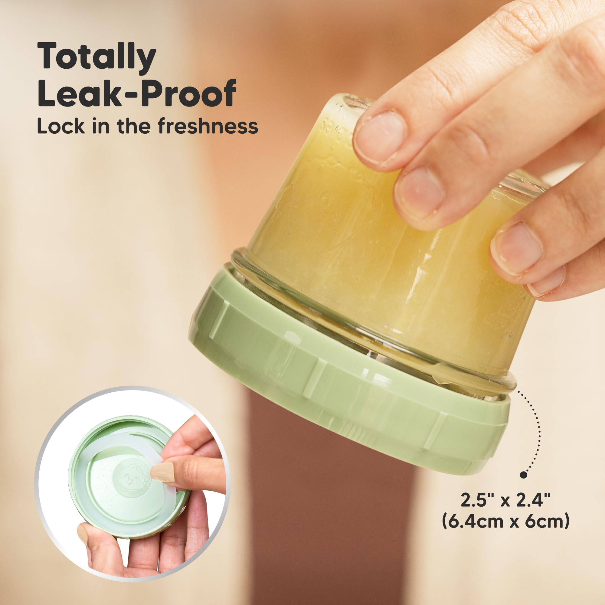 KeaBabies glass jars showing airtight seal for leak-proof storage.