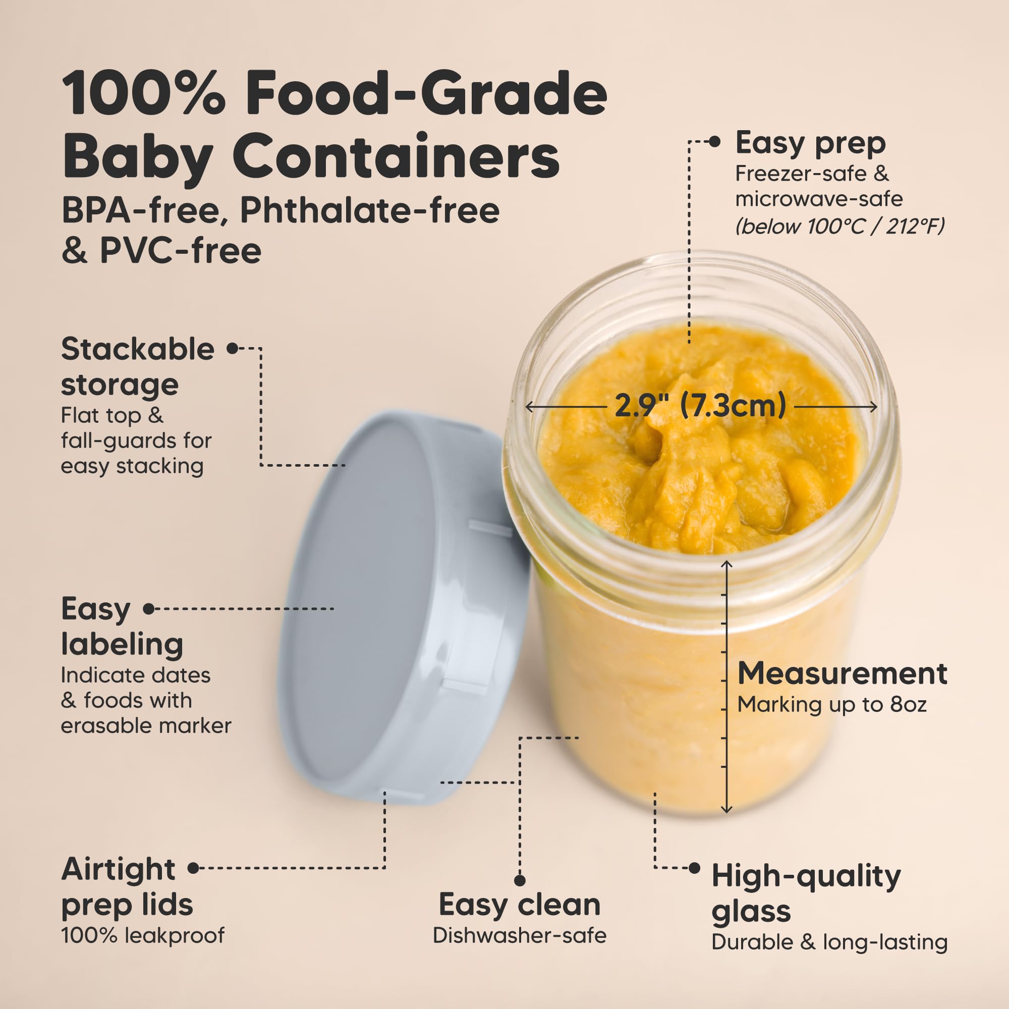KeaBabies glass baby-food jar stacking view for convenient prep.
