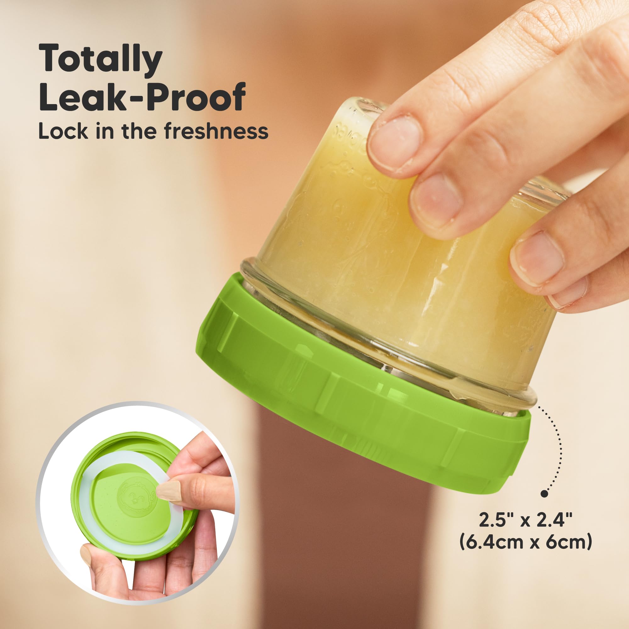 KeaBabies glass baby-food jar with airtight lid securing freshness on the go.