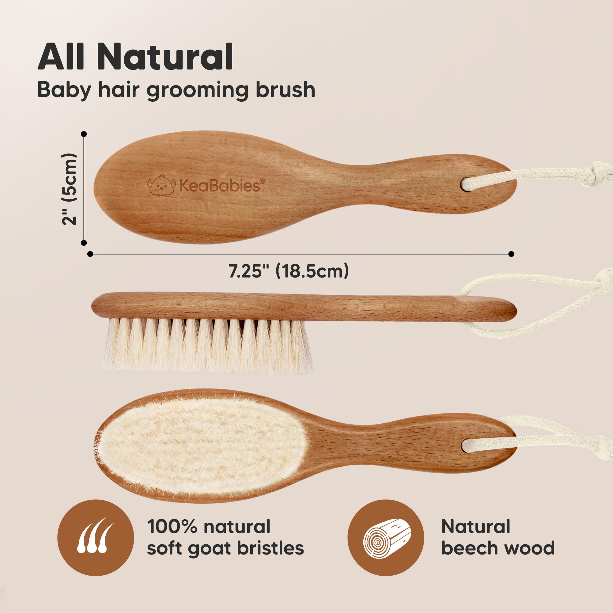KeaBabies goat-bristles-closeup-soft shows gentle bristles for sensitive baby scalps.