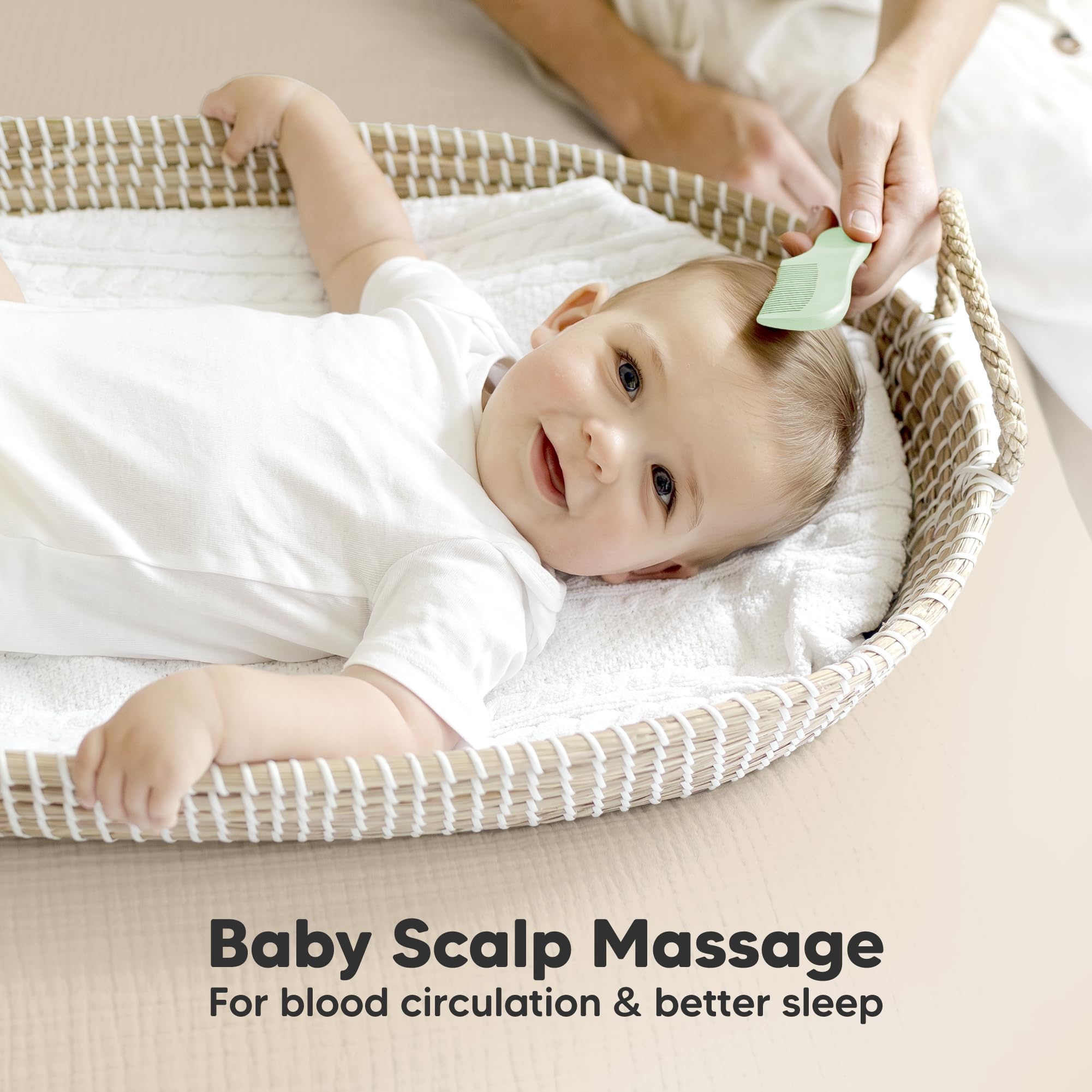 KeaBabies hair brush glides through baby hair to reduce tangles.