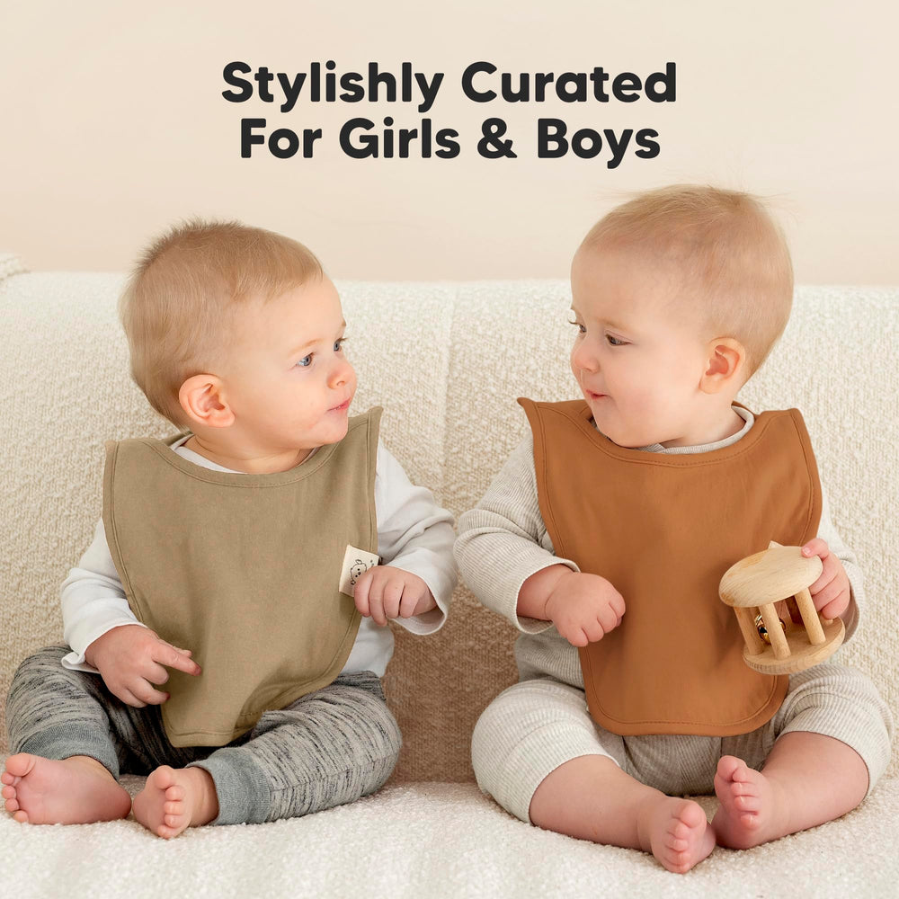 KeaBabies Hallo bib in terracotta demonstrates unisex color for boys and girls