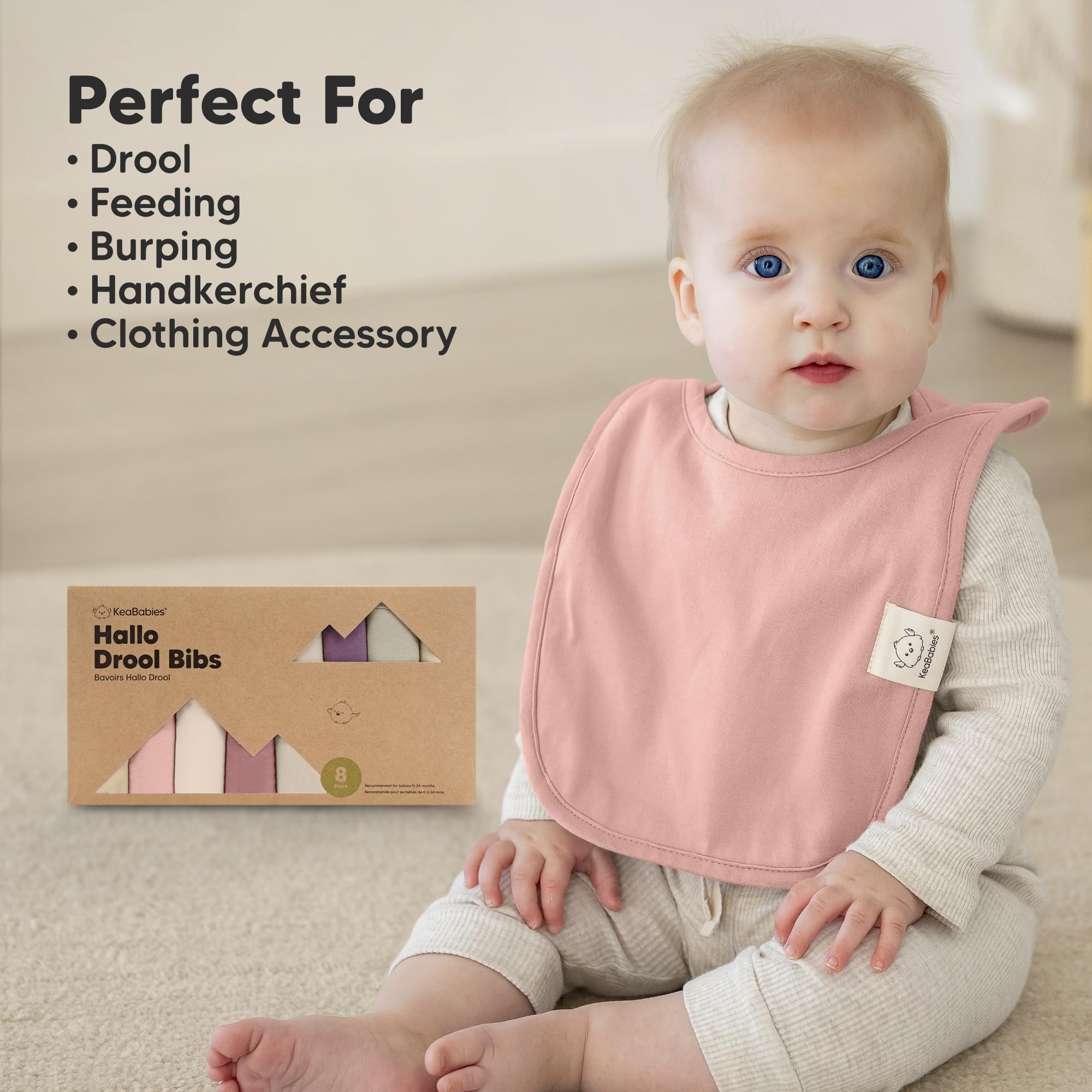 KeaBabies Hallo Baby Bibs in Dahlia color set offers unisex style.