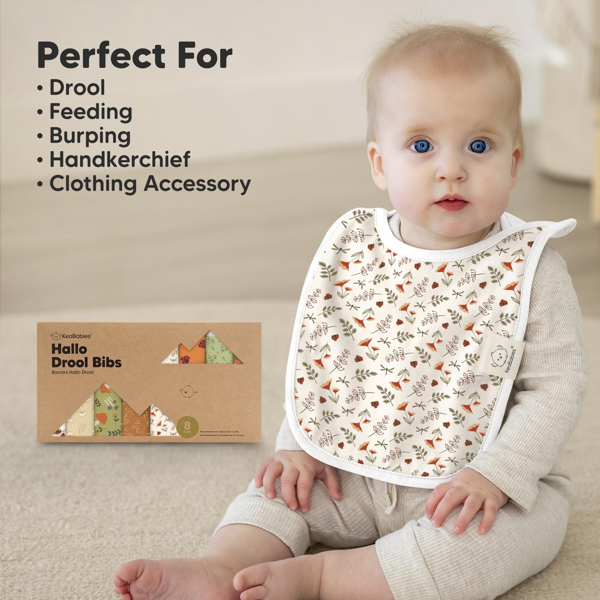 KeaBabies Hallo bib provides large torso coverage for extra protection.