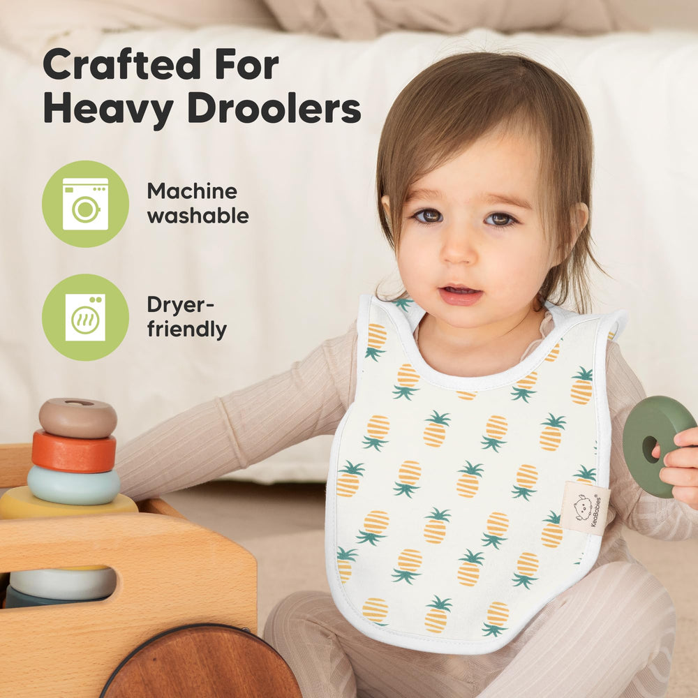 KeaBabies Hallo bib large torso coverage protects outfits during meals.
