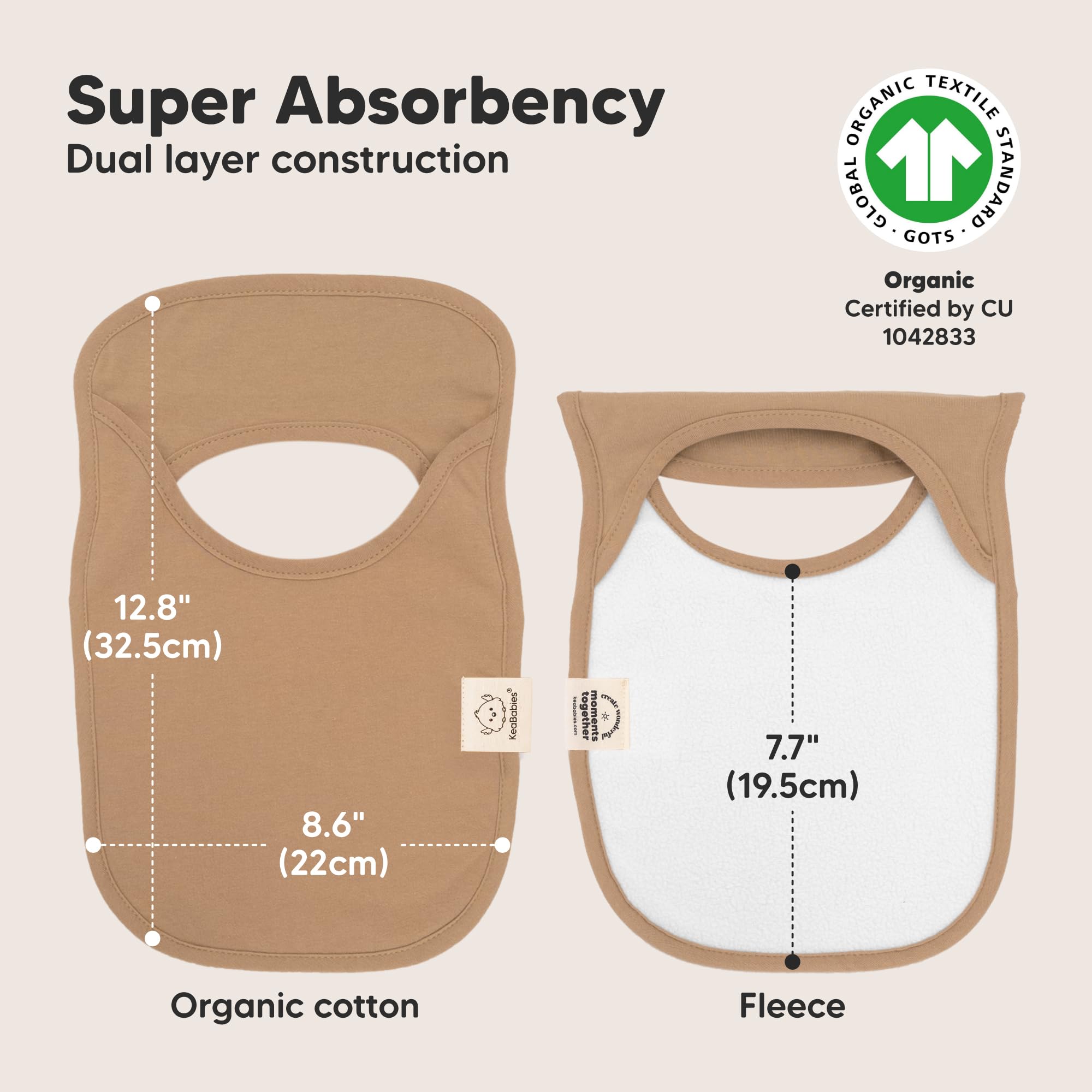 KeaBabies Hallo bib with water-resistant fleece boosts absorption and keeps clothing clean.