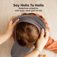 KeaBabies Hallo bib worn by child shows full torso coverage for protection