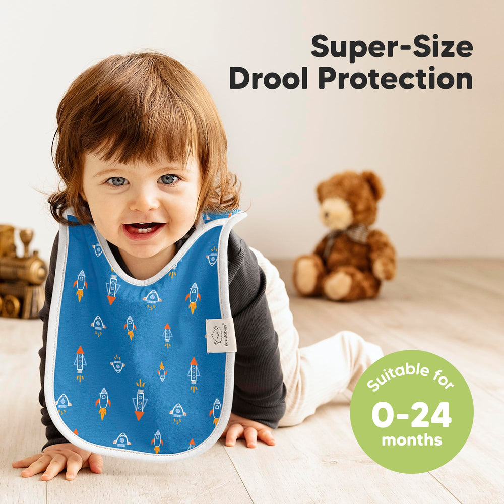 KeaBabies Hallo bib with absorbent front layer keeps clothes dry.