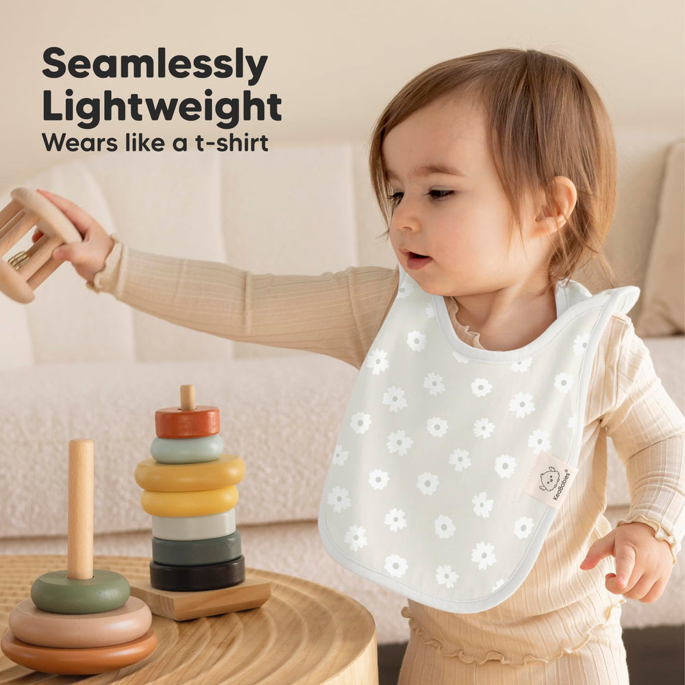 KeaBabies Hallo bib in Fleur colors on toddler during teething
