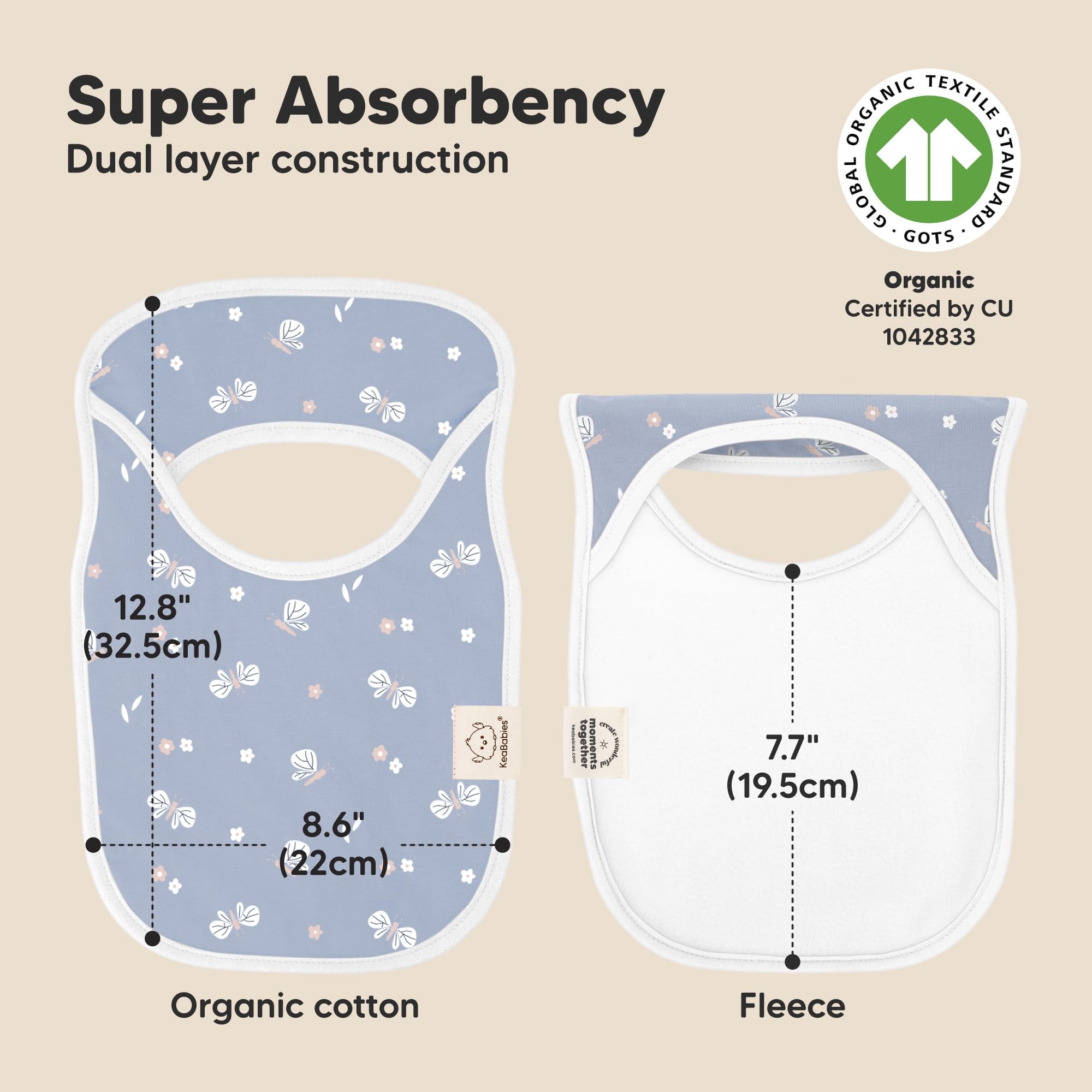 KeaBabies Hallo bib fleece backing demonstrates water resistant moisture management