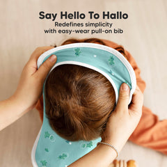 KeaBabies Hallo bib lap-shoulder pullover stays on during active play.