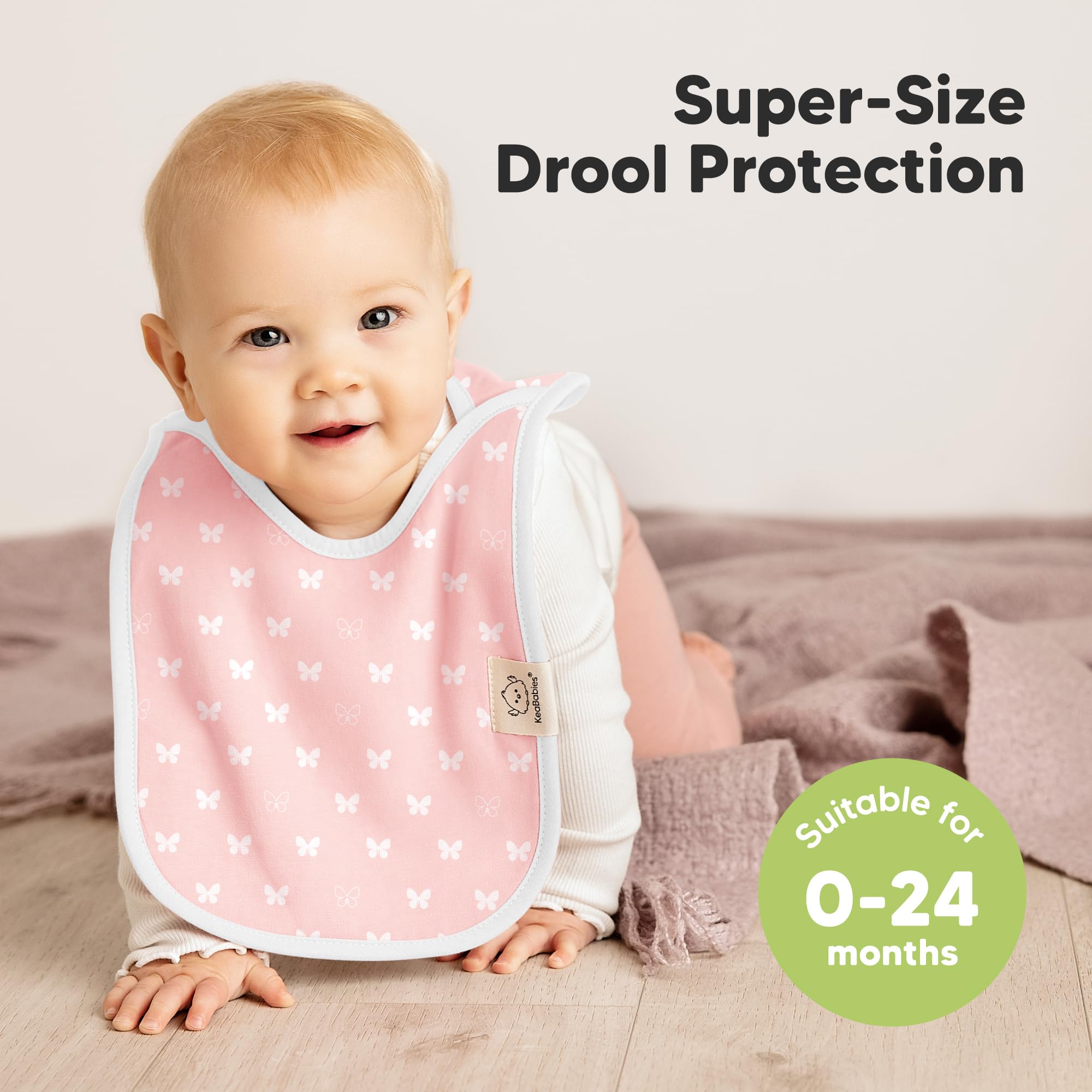 KeaBabies Hallo Baby Bibs pullover design demonstrates easy slip-on for active infants