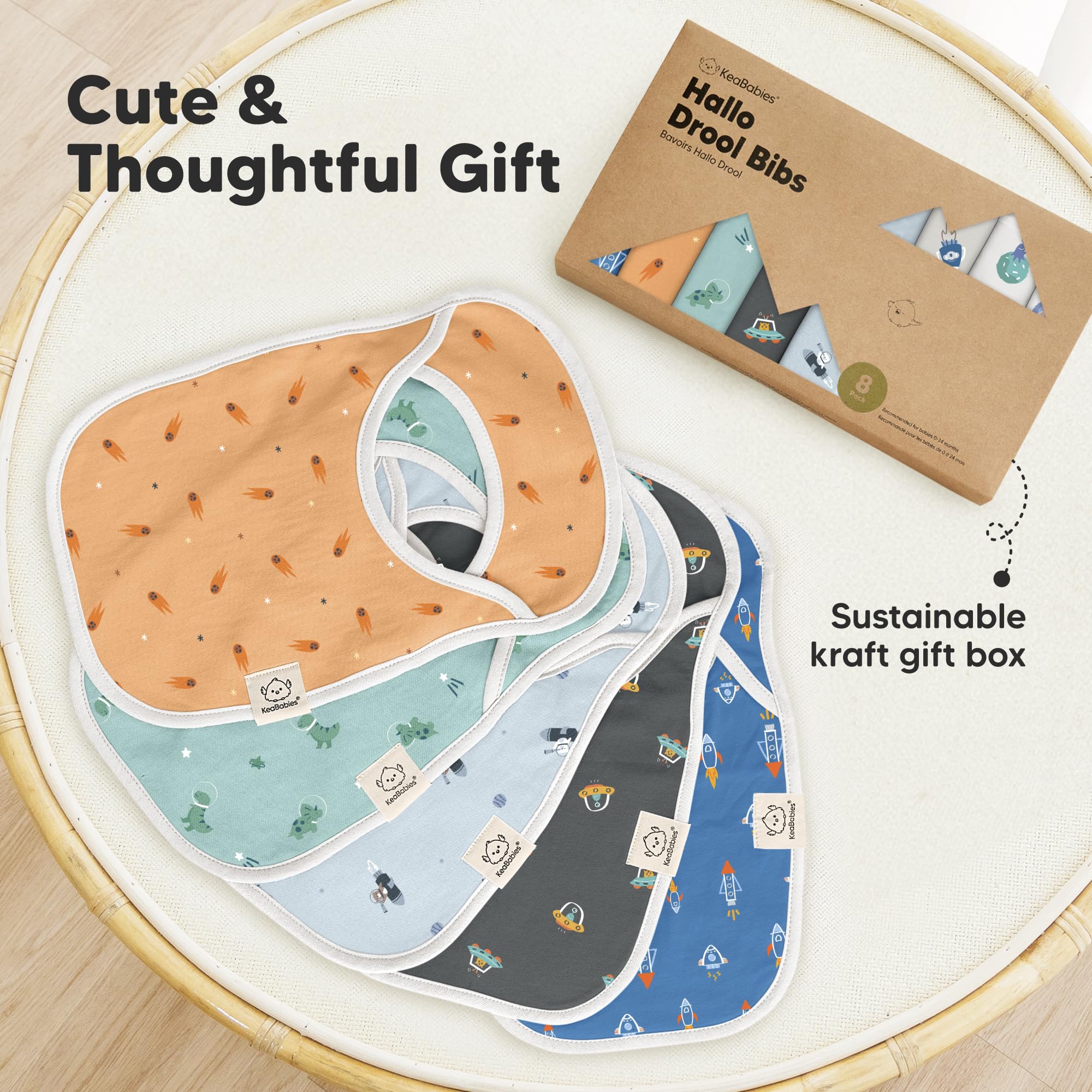 KeaBabies Hallo bib supports teething drool care in daily wear.